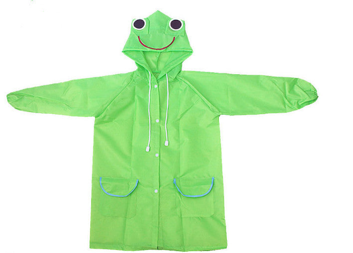 Green raincoat with frog design on a white background