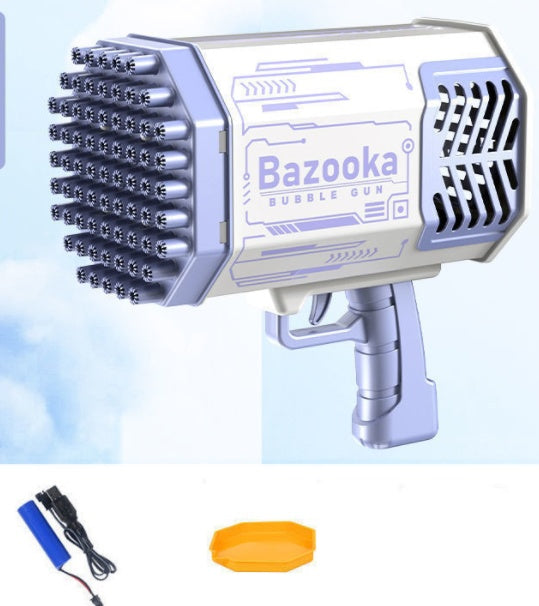 Bubble gun with 'Bazooka' branding on a light blue background