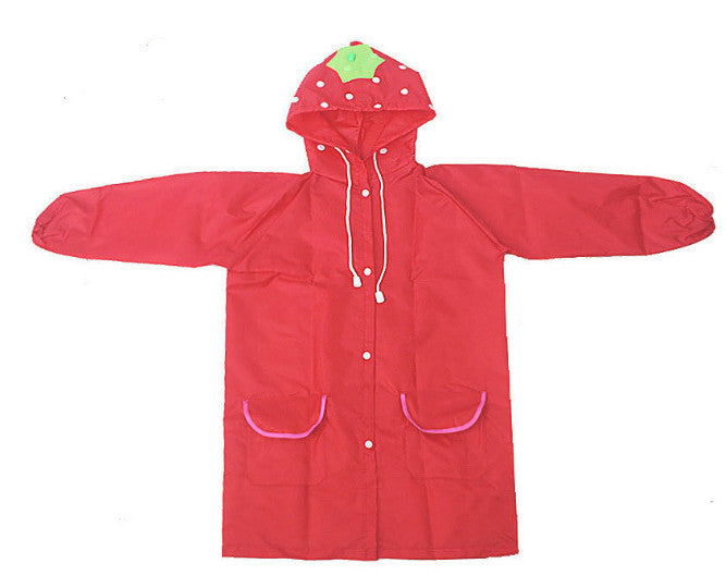 Red raincoat with strawberry design on a white background