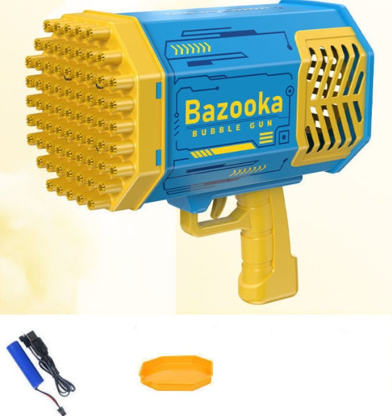 Toy bubble gun with 'Bazooka' branding on a beige background