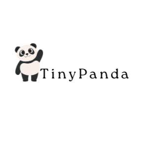 Logo of Tiny Panda with a cartoon panda bear on a white background